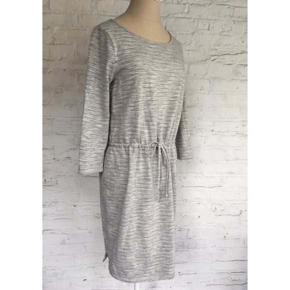Long sleeve dress heather gray knit drawstring tie WHBM Small sweater dress - Picture 6 of 10